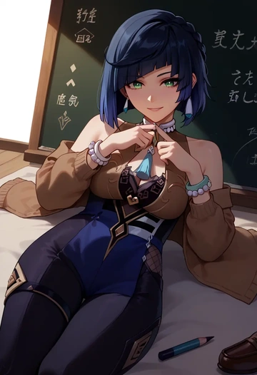 genshin impact,yelan_(genshin_impact),teacher, sweater  - AI generated anime art