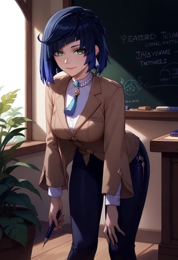 genshin impact,yelan_(genshin_impact),teacher, sweater  - AI generated anime art