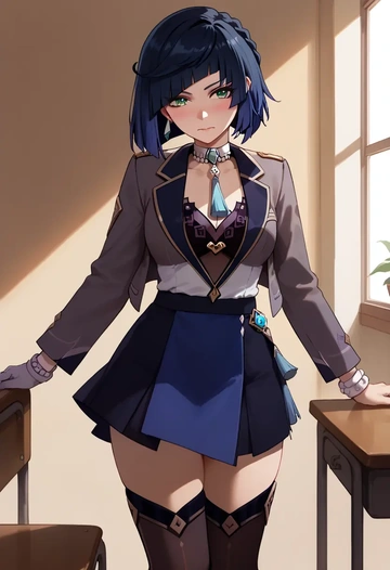 genshin impact,yelan_(genshin_impact),winter,student uniform,blazer  - AI generated anime art