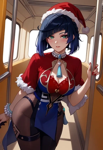 genshin impact,yelan_(genshin_impact),Christmas,red velvet dress  - AI generated anime art