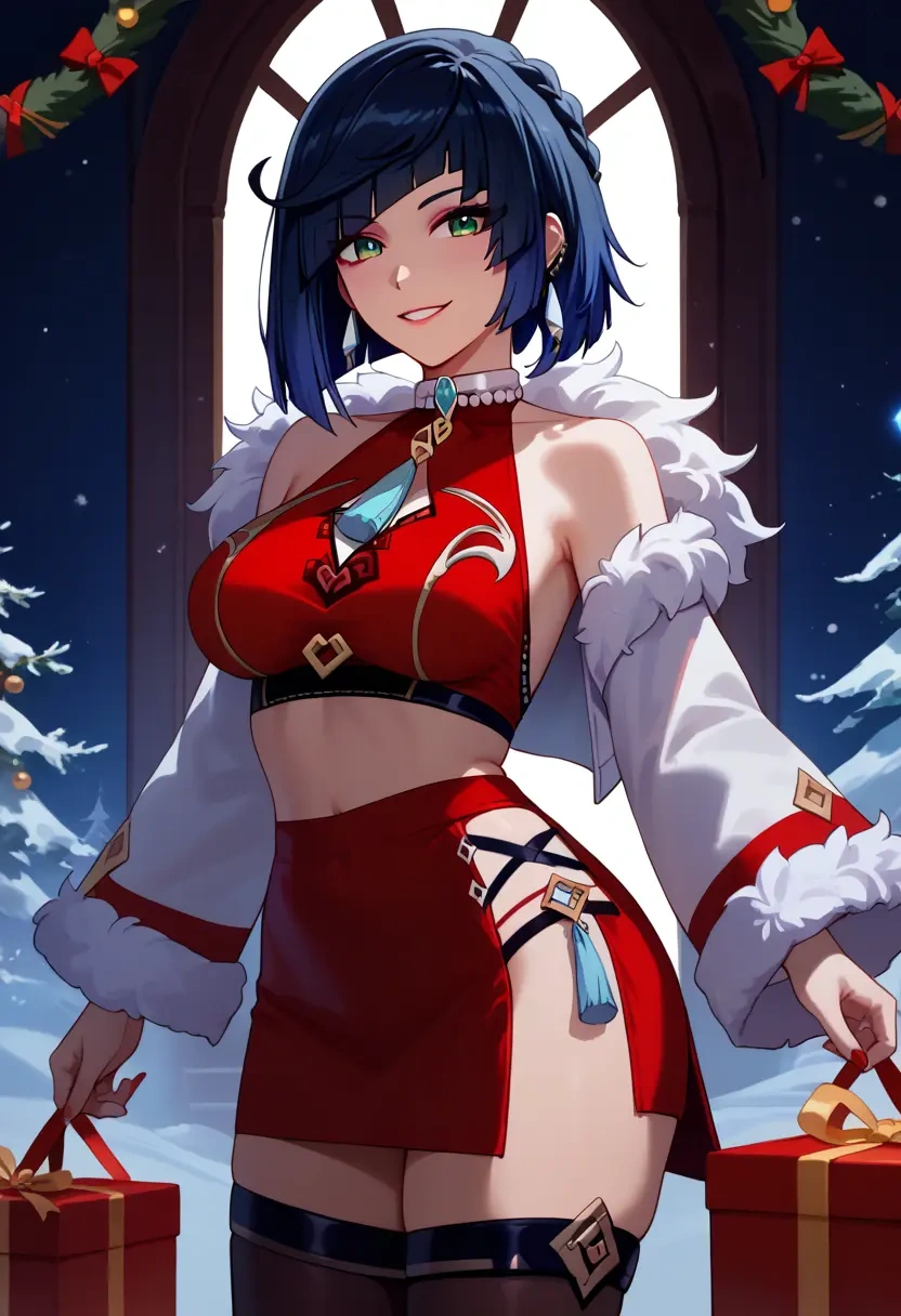 genshin impact,yelan_(genshin_impact),Christmas,skirt  - 