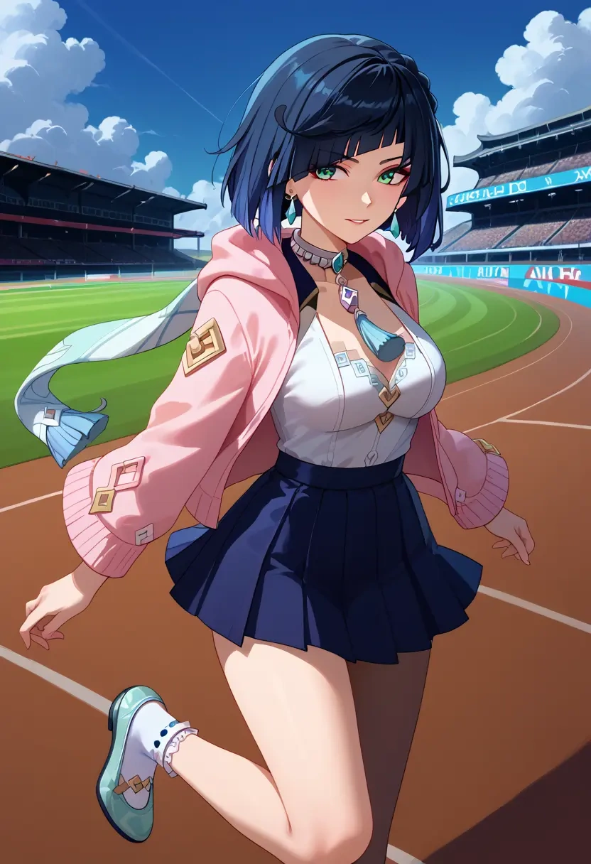 genshin impact,yelan_(genshin_impact),spring,student uniform,light cardigan  - 