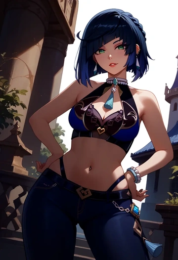 genshin impact,yelan_(genshin_impact),crop top  - AI generated anime art