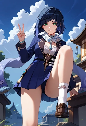 genshin impact,yelan_(genshin_impact),spring,student uniform,cardigan  - AI generated anime art