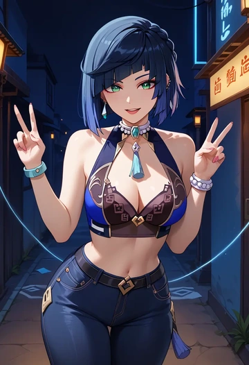 genshin impact,yelan_(genshin_impact),crop top  - AI generated anime art