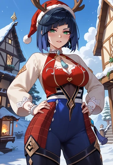 genshin impact,yelan_(genshin_impact),Christmas  - AI generated anime art