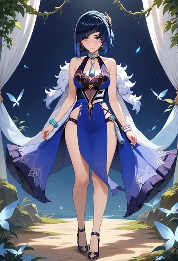 genshin impact,yelan_(genshin_impact),spring,elegant woman,wrap dress  - AI generated anime art