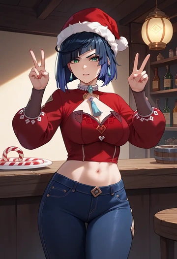 genshin impact,yelan_(genshin_impact),Christmas  - AI generated anime art