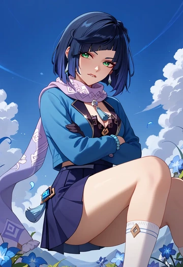 genshin impact,yelan_(genshin_impact),spring,student uniform,cardigan  - AI generated anime art