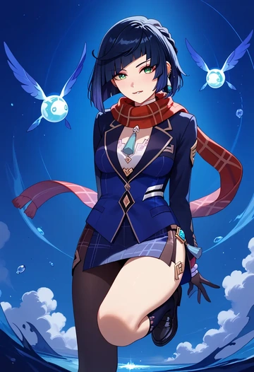 genshin impact,yelan_(genshin_impact),winter,student uniform,plaid skirt  - AI generated anime art