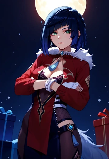 genshin impact,yelan_(genshin_impact),Christmas,skirt  - AI generated anime art