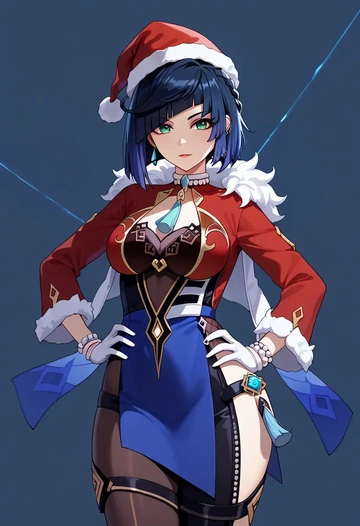 genshin impact,yelan_(genshin_impact),Christmas,red velvet dress  - AI generated anime art