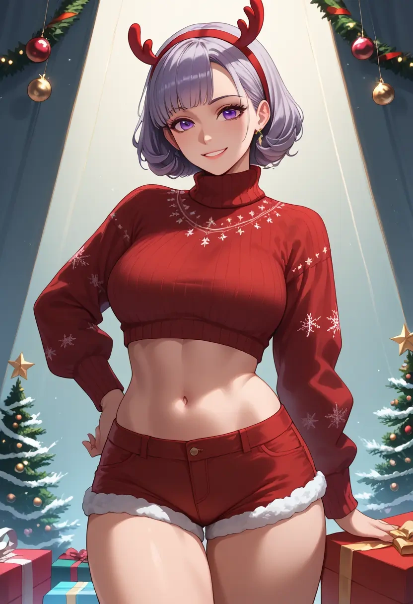 darker_than_black,yin_(darker_than_black),Christmas,red velvet shorts,turtleneck sweater  - 