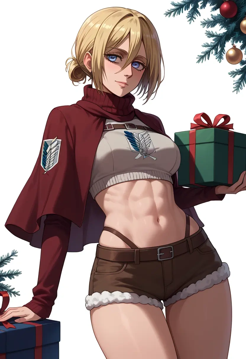 shingeki_no_kyojin,ymir_(shingeki_no_kyojin),Christmas,red velvet shorts,turtleneck sweater  - 