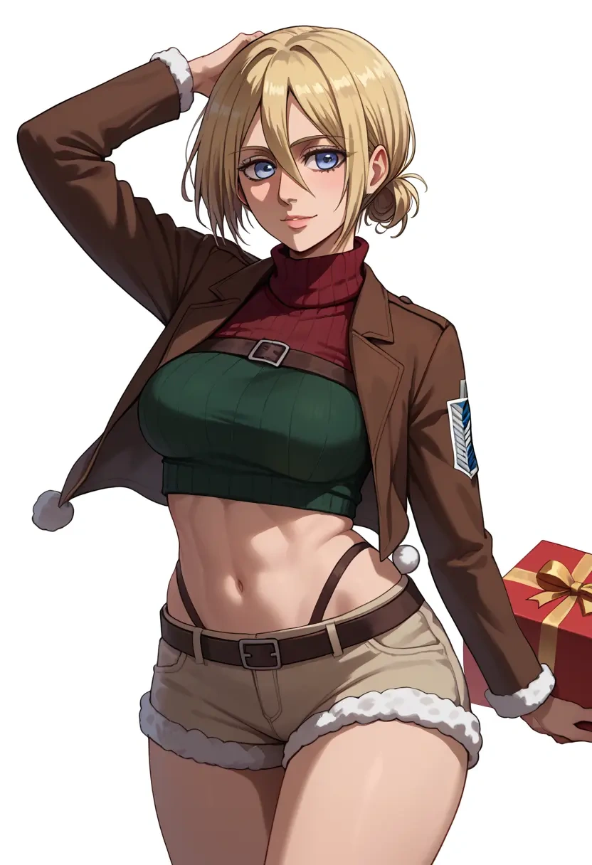 shingeki_no_kyojin,ymir_(shingeki_no_kyojin),Christmas,red velvet shorts,turtleneck sweater  - 