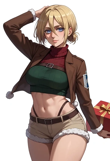 shingeki_no_kyojin,ymir_(shingeki_no_kyojin),Christmas,red velvet shorts,turtleneck sweater  - AI generated anime art