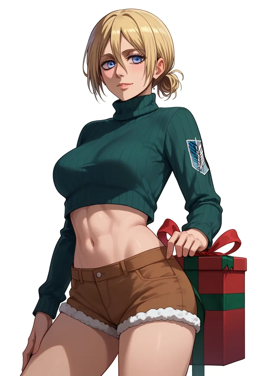 shingeki_no_kyojin,ymir_(shingeki_no_kyojin),Christmas,red velvet shorts,turtleneck sweater  - 