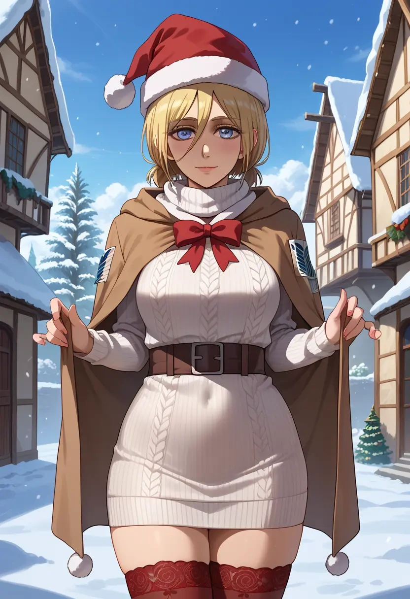 shingeki_no_kyojin,ymir_(shingeki_no_kyojin),Christmas,sweater dress,stockings  - 