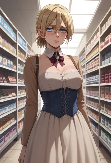 shingeki_no_kyojin,ymir_(shingeki_no_kyojin),corset,bustier,long tulle skirt  - AI generated anime art