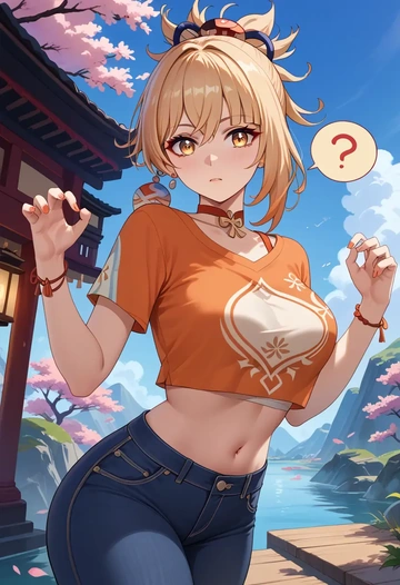 genshin_impact,yoimiya_(genshin_impact),crop top  - AI generated anime art