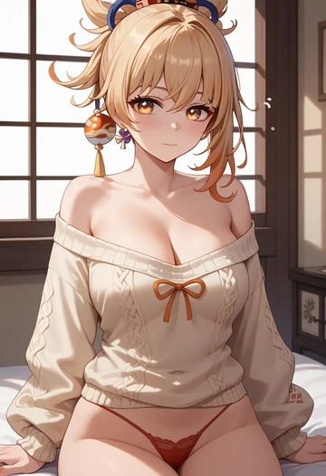 genshin_impact,yoimiya_(genshin_impact),thong,sweater,sexy  - AI generated anime art