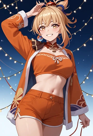 genshin_impact,yoimiya_(genshin_impact),Christmas,red velvet shorts  - AI generated anime art