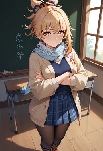 genshin_impact,yoimiya_(genshin_impact),winter,student uniform,down jacket  - AI generated anime art