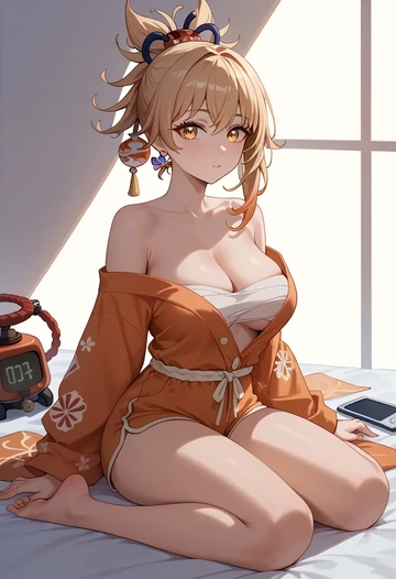 genshin_impact,yoimiya_(genshin_impact),pajamas, low-waisted shorts  - AI generated anime art