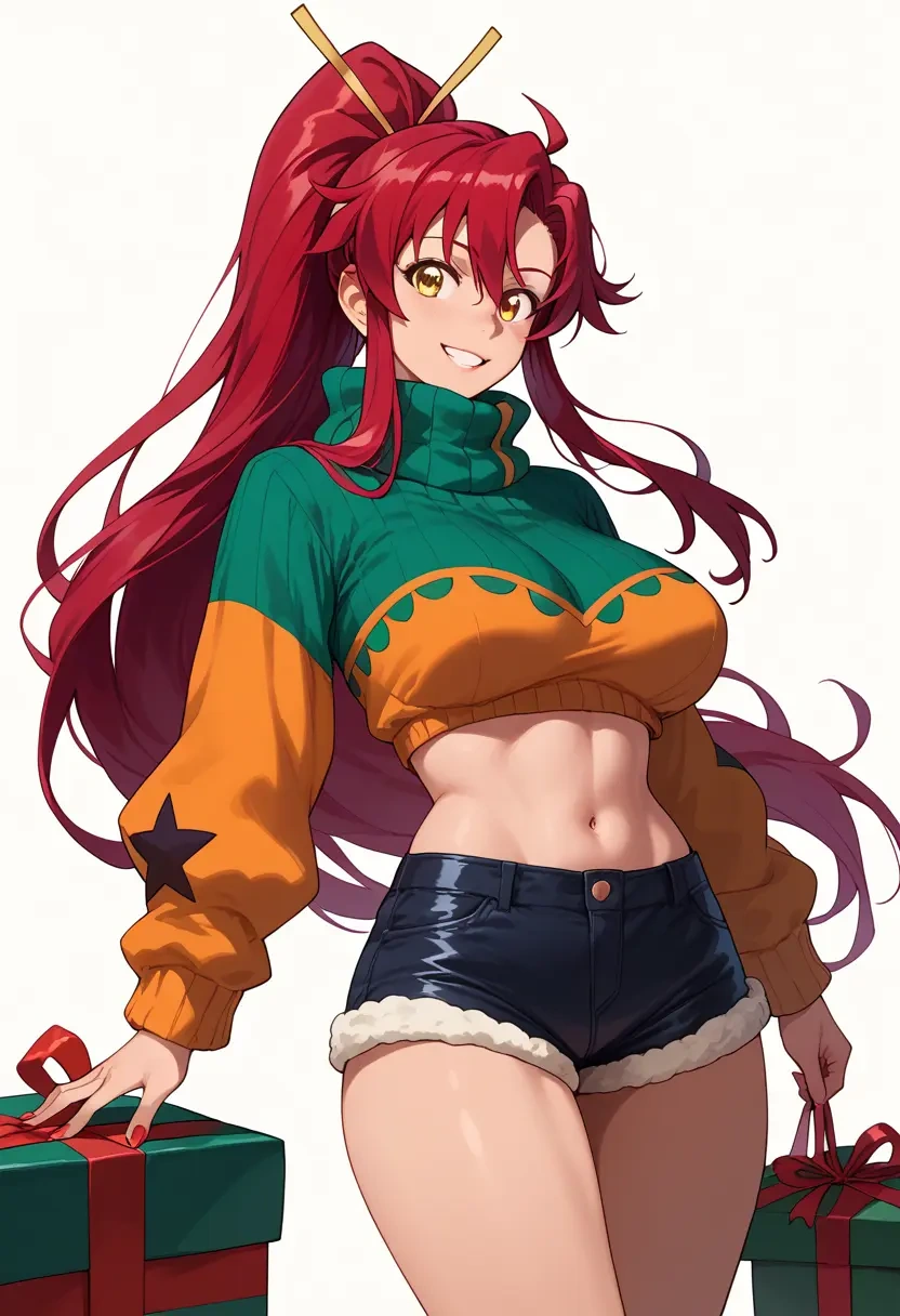 tengen_toppa_gurren_lagann,yoko_littner,Christmas,red velvet shorts,turtleneck sweater  - 