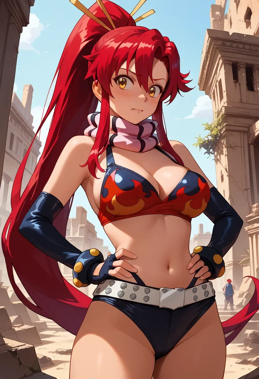 tengen_toppa_gurren_lagann,yoko_littner,mesh graffiti top,dolphin shorts  - 