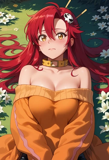 tengen_toppa_gurren_lagann,yoko_littner,sweater,off-shoulder,collar  - AI generated anime art