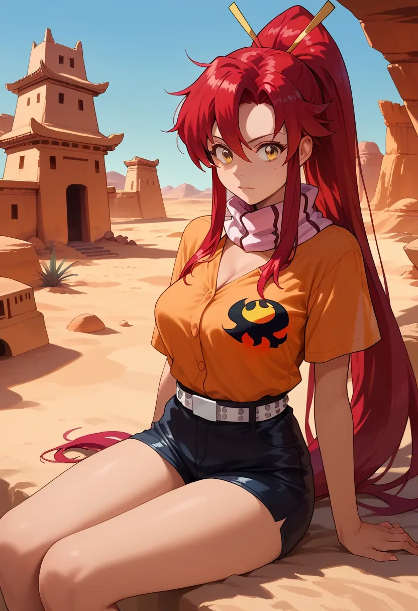 tengen_toppa_gurren_lagann,yoko_littner,handwritten script shirt,dolphin shorts  - 