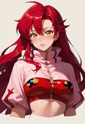 tengen_toppa_gurren_lagann,yoko_littner,crop hoodie,shorts  - AI generated anime art