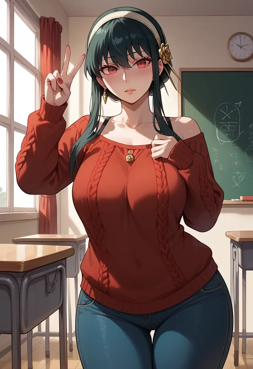 spy_x_family,yor_briar,teacher, sweater, jeans shorts  - 