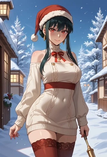 spy_x_family,yor_briar,Christmas,sweater dress,stockings  - AI generated anime art