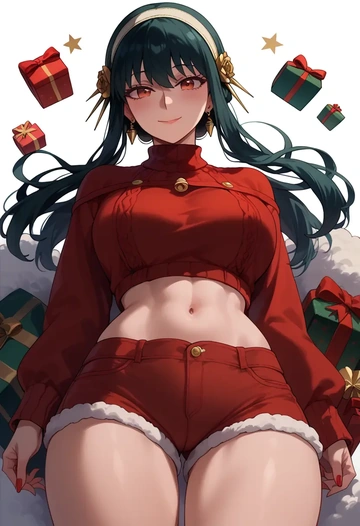 spy_x_family,yor_briar,Christmas,red velvet shorts,turtleneck sweater  - AI generated anime art