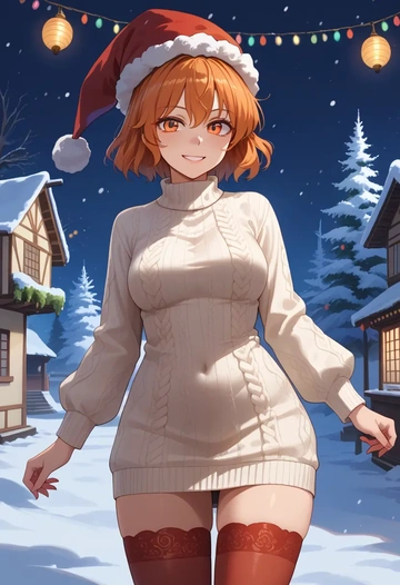 touhou,yorigami_jo_on,Christmas,sweater dress,stockings  - AI generated anime art