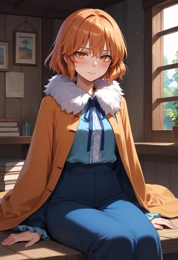 touhou,yorigami_jo_on,coat,fur-collar,tailored trousers  - AI generated anime art