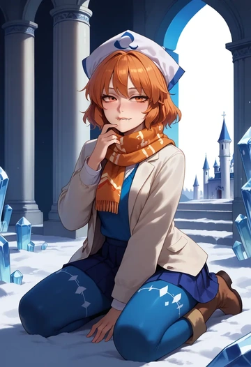 touhou,yorigami_jo_on,winter,student uniform,puffer jacket  - AI generated anime art