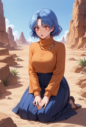 touhou,yorigami_jo_on,skirt,pleated,turtleneck sweater  - AI generated anime art