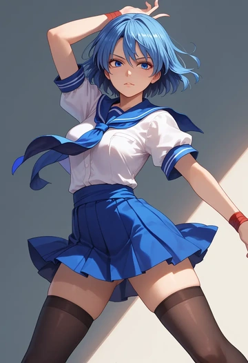 touhou,yorigami_shion,jk uniform, stockings  - AI generated anime art