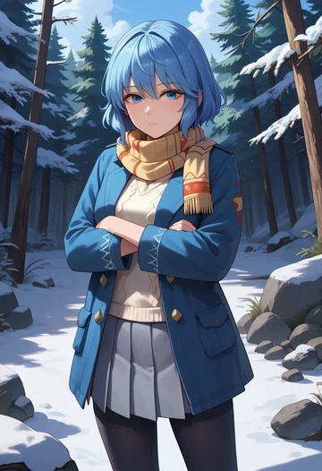 touhou,yorigami_shion,winter,student uniform,puffer coat  - AI generated anime art