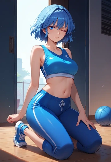 touhou,yorigami_shion,sports crop,high-waisted shorts  - AI generated anime art