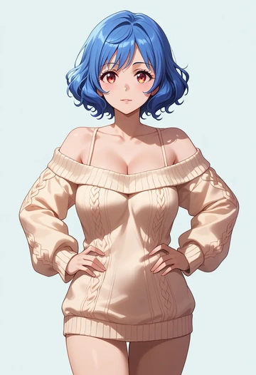 hibike_euphonium,yoroizuka_mizore,Hands on hips,off-shoulder,sweater  - AI generated anime art