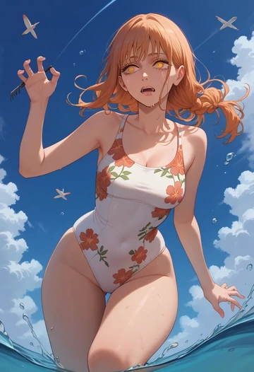 chainsaw_man,yoru_(chainsaw_man),swimsuit,floral print  - AI generated anime art