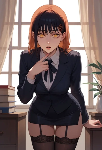 chainsaw_man,yoru_(chainsaw_man),secretary, stockings  - AI generated anime art