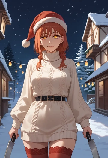 chainsaw_man,yoru_(chainsaw_man),Christmas,sweater dress,stockings  - AI generated anime art