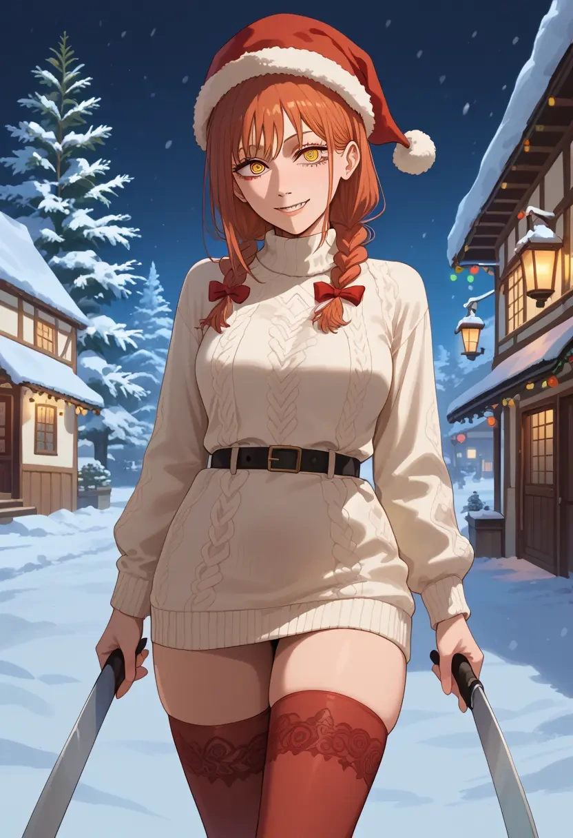 chainsaw_man,yoru_(chainsaw_man),Christmas,sweater dress,stockings  - 