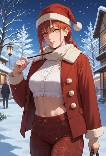 chainsaw_man,yoru_(chainsaw_man),Christmas,plaid trousers  - AI generated anime art