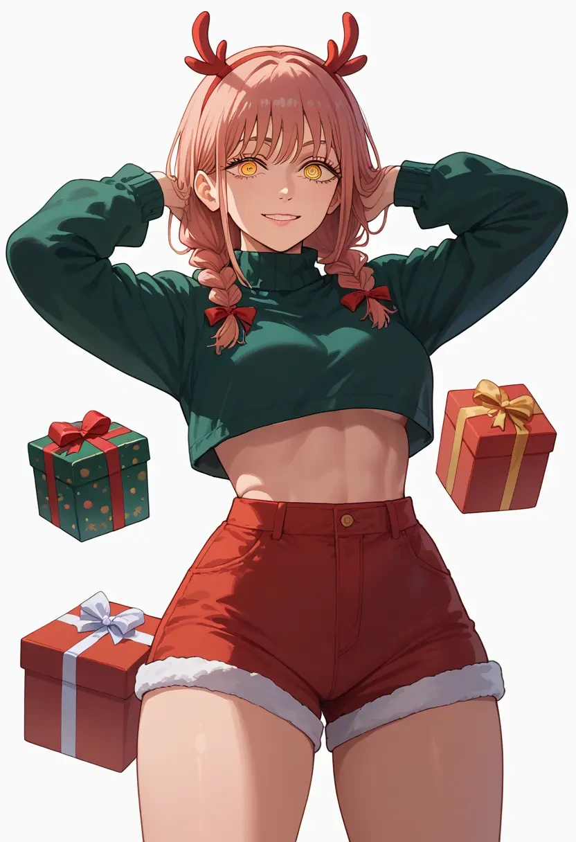 chainsaw_man,yoru_(chainsaw_man),Christmas,red velvet shorts,turtleneck sweater  - 